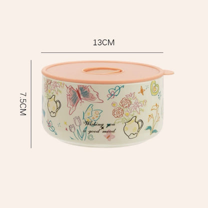 Crayon Doodle Ceramic Storage Bowl with Lid - Cute and Versatile Design, Multiple Sizes
