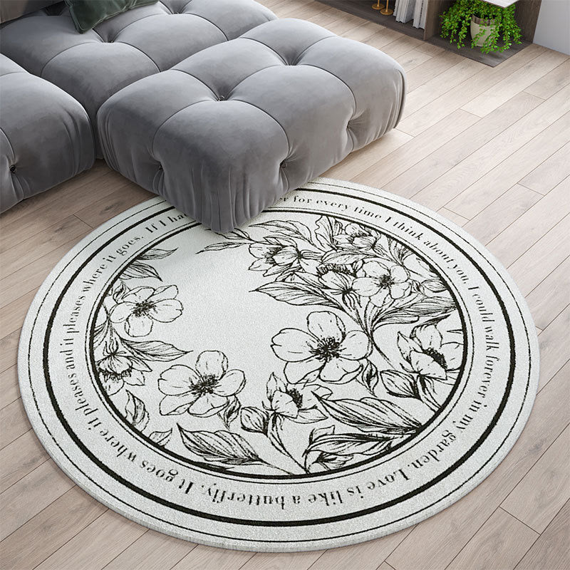 Minimalist Floral Plush Bedside Rug | Ultra-Soft 100x100cm Round Carpet | Cozy & Soft Design