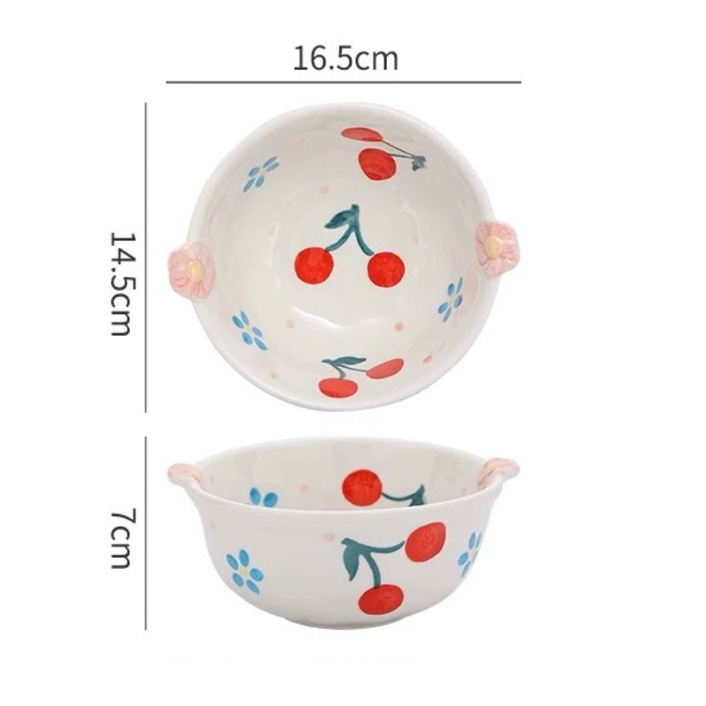 Cherry Blossom Hand-Painted Dinnerware Set | Cute Floral Design with Handles | Microwave & Dishwasher Safe