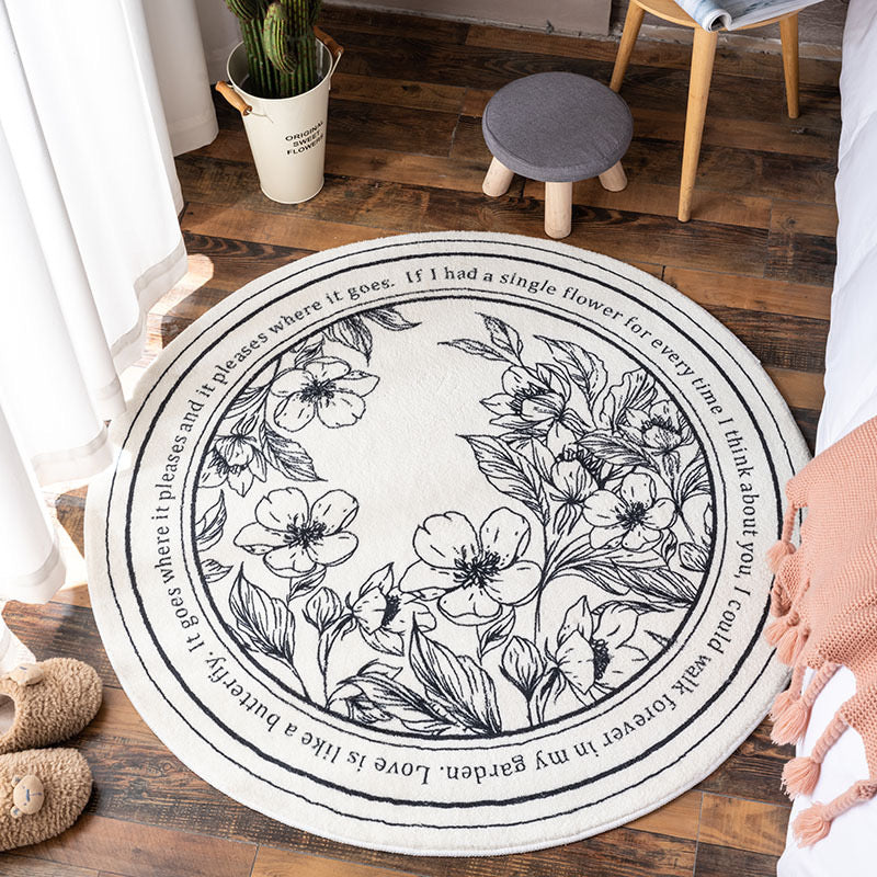 Minimalist Floral Plush Bedside Rug | Ultra-Soft 100x100cm Round Carpet | Cozy & Soft Design