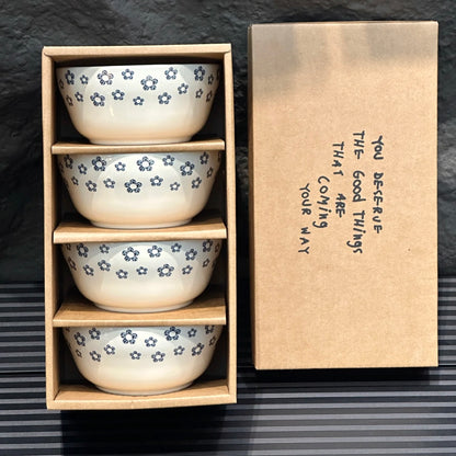 Blue Blossom Ceramic Bowl Gift Set – Set of 4, Perfect for Gifting