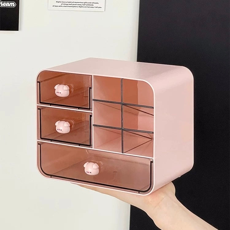Pig & Rabbit Desktop Organizer with Drawers | High-Quality Acrylic and PC Plastic