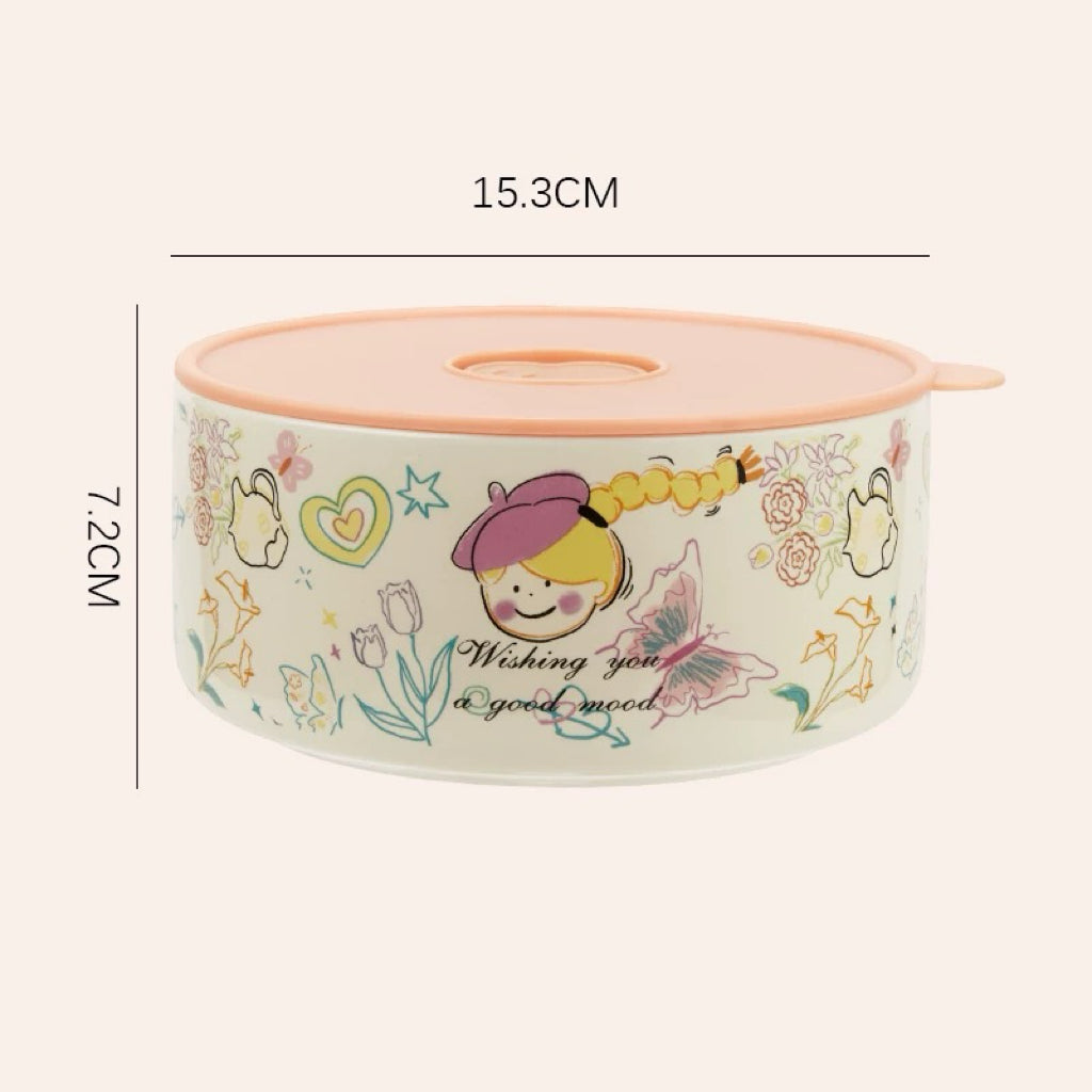 Crayon Doodle Ceramic Storage Bowl with Lid - Cute and Versatile Design, Multiple Sizes