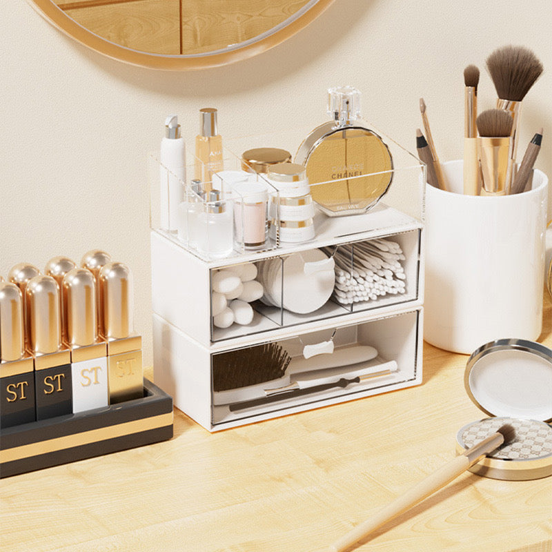 Versatile White Drawer Storage with Lipstick Organizer – Simple & Stylish