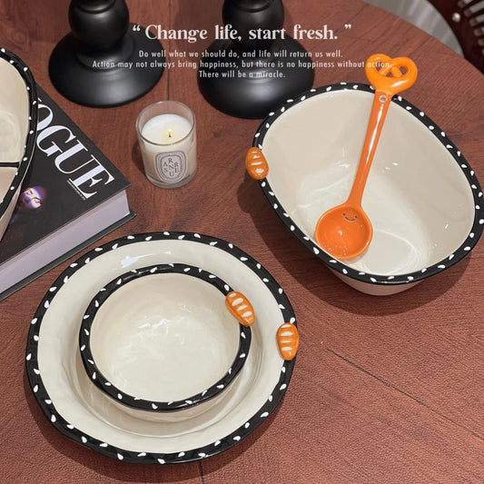 Black & White Sesame Bread Series Dinnerware Set | Chic & Functional Dining Set