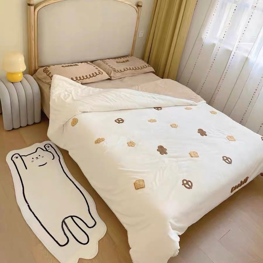 Stretching Cat Plush Bedside Rug | 50x120cm Ultra-Soft Short Plush Carpet