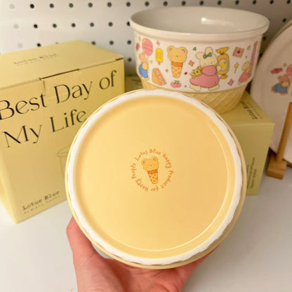 Cute Ice Cream Party Ceramic Ramen Bowl – 1050ML Large Capacity, Microwave & Dishwasher Safe