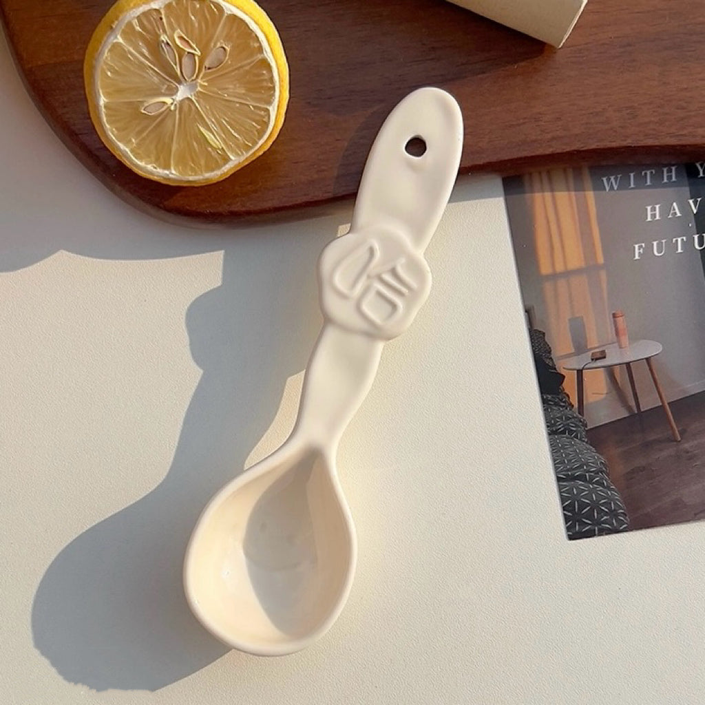 Cheerful Ceramic Bowl with Spoon | 550ml | Fun “Xixi Haha” Design | Microwave & Dishwasher Safe