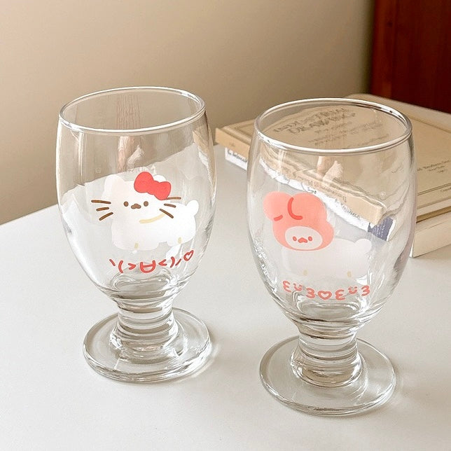 Cute Cat & Bunny High-Stem Glass Mug | 300ml Cute Drinking Glass