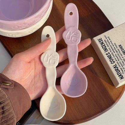 Cheerful Ceramic Bowl with Spoon | 550ml | Fun “Xixi Haha” Design | Microwave & Dishwasher Safe