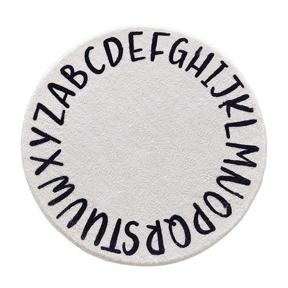 Black and White Alphabet Plush Bedside Rug | Ultra-Soft 100x100cm Round Carpet | Cozy & Soft Design