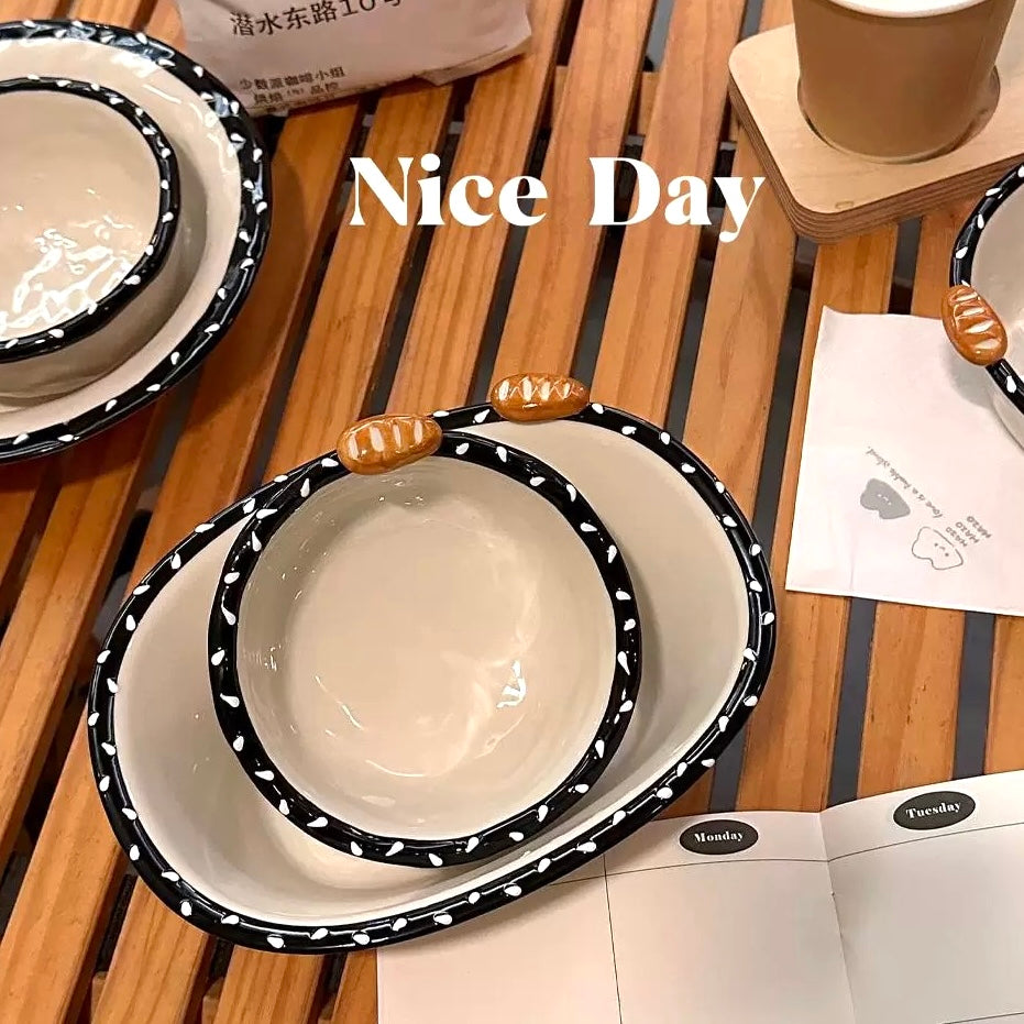 Black & White Sesame Bread Series Dinnerware Set | Chic & Functional Dining Set
