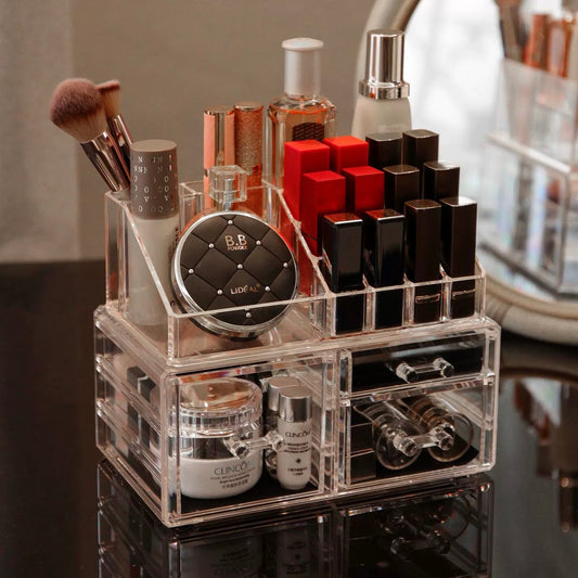 Acrylic Jewelry & Makeup Organizer Set – 2-Piece Storage Display with 3 or 4 Drawers