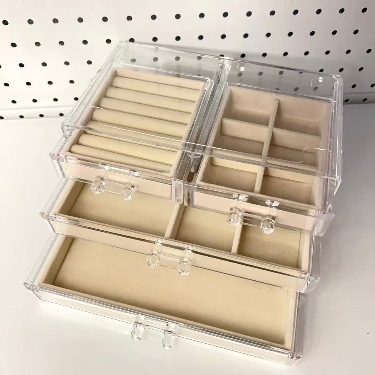 Elegant Acrylic Jewelry Box with 4 Drawers – Velvet Lined Storage for Rings & Bracelets