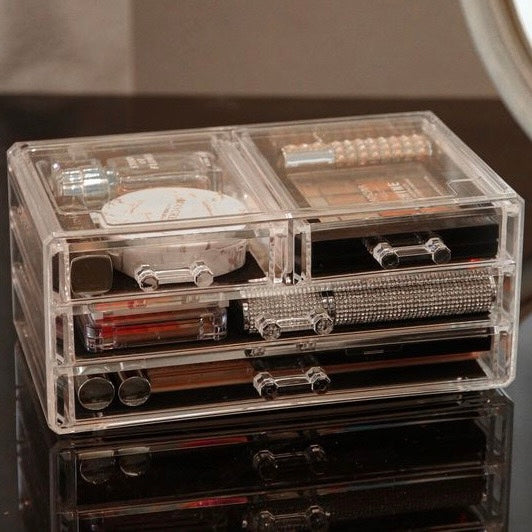 Acrylic Jewelry & Makeup Organizer Set – 2-Piece Storage Display with 3 or 4 Drawers