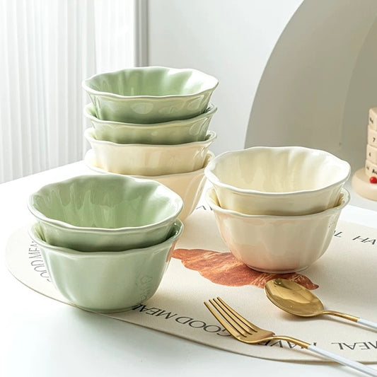 Wavy-edged Ceramic Cereal Bowl – 4.5-Inch Underglaze Bowl, Microwave & Oven Safe