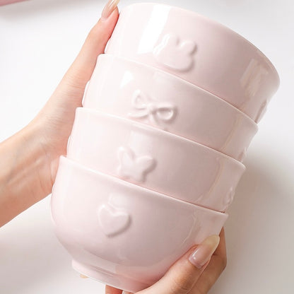 Embossed Bunny Ceramic Dinnerware Set | Pastel Pink & Cream White Tableware