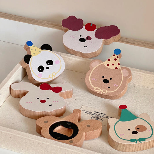 Cute Animal Wooden Fridge Magnet Bottle Opener | 2-in-1 Decorative and Functional Kitchen Accessory