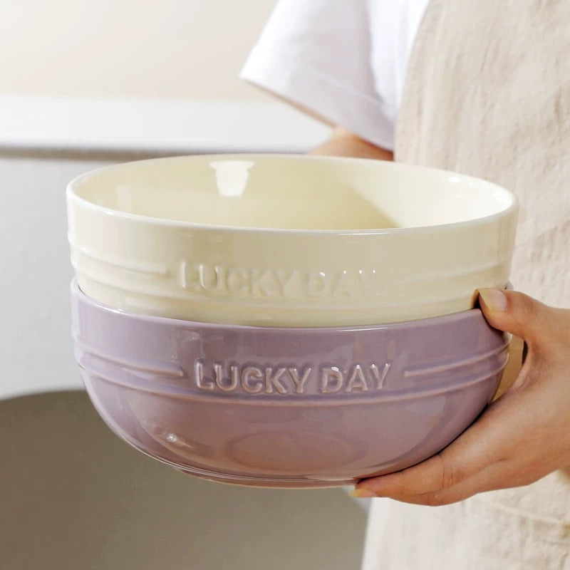 Lucky Day Large Capacity Ceramic Soup Bowl – Soft Pastel Colors, 1700ML Capacity