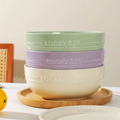 Lucky Day Large Capacity Ceramic Soup Bowl – Soft Pastel Colors, 1700ML Capacity