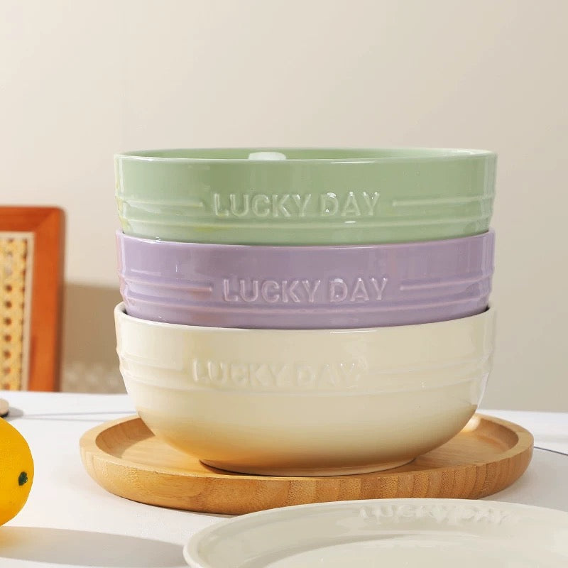 Lucky Day Large Capacity Ceramic Soup Bowl – Soft Pastel Colors, 1700ML Capacity
