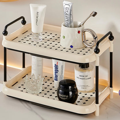Two-Tier Cup Drying Rack with Handles | Creamy White & Black Drip Tray