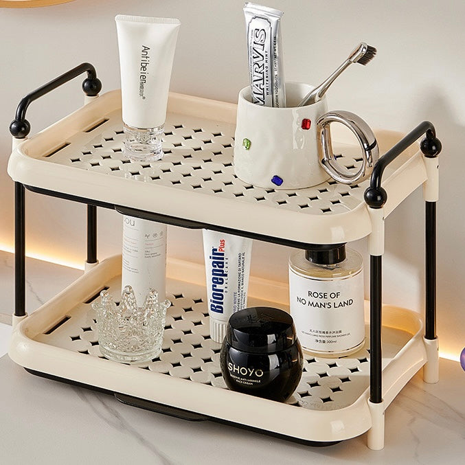 Two-Tier Cup Drying Rack with Handles | Creamy White & Black Drip Tray