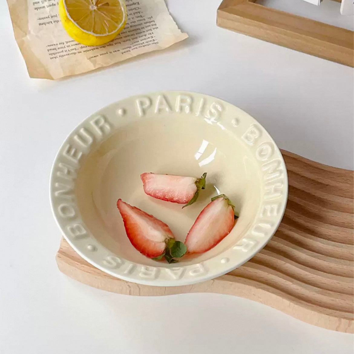 Embossed Letter Ceramic Bowl | 300ml Capacity, Bowl for Yogurt & Desserts