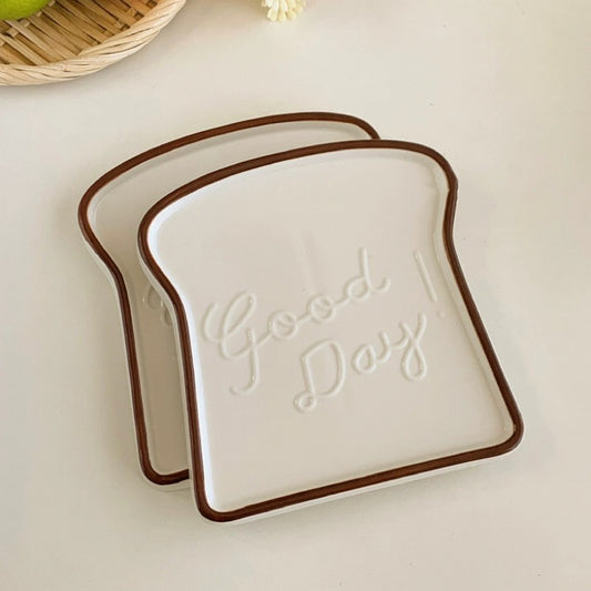 Good Day Toast Ceramic Breakfast Plate - Microwave, Dishwasher, and Oven Safe