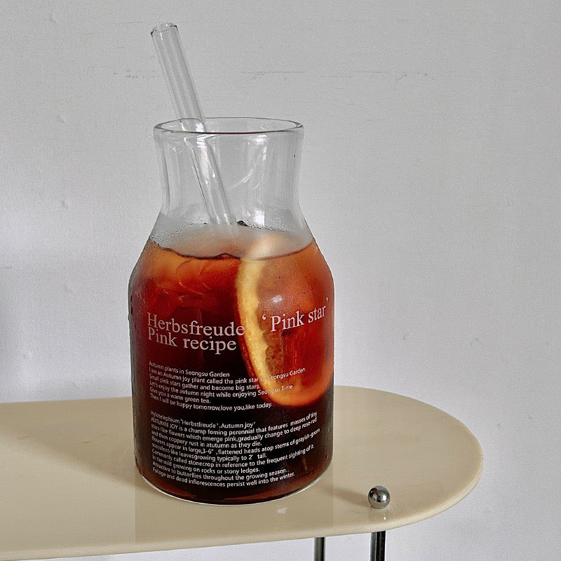Large Capacity Glass Pitcher with Thick Straw - 650ml, Microwave Safe