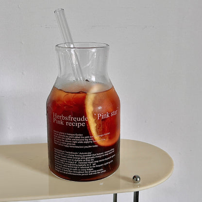 Large Capacity Glass Pitcher with Thick Straw - 650ml, Microwave Safe