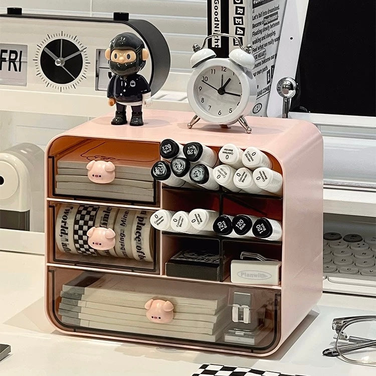 Pig & Rabbit Desktop Organizer with Drawers | High-Quality Acrylic and PC Plastic