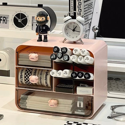 Pig & Rabbit Desktop Organizer with Drawers | High-Quality Acrylic and PC Plastic