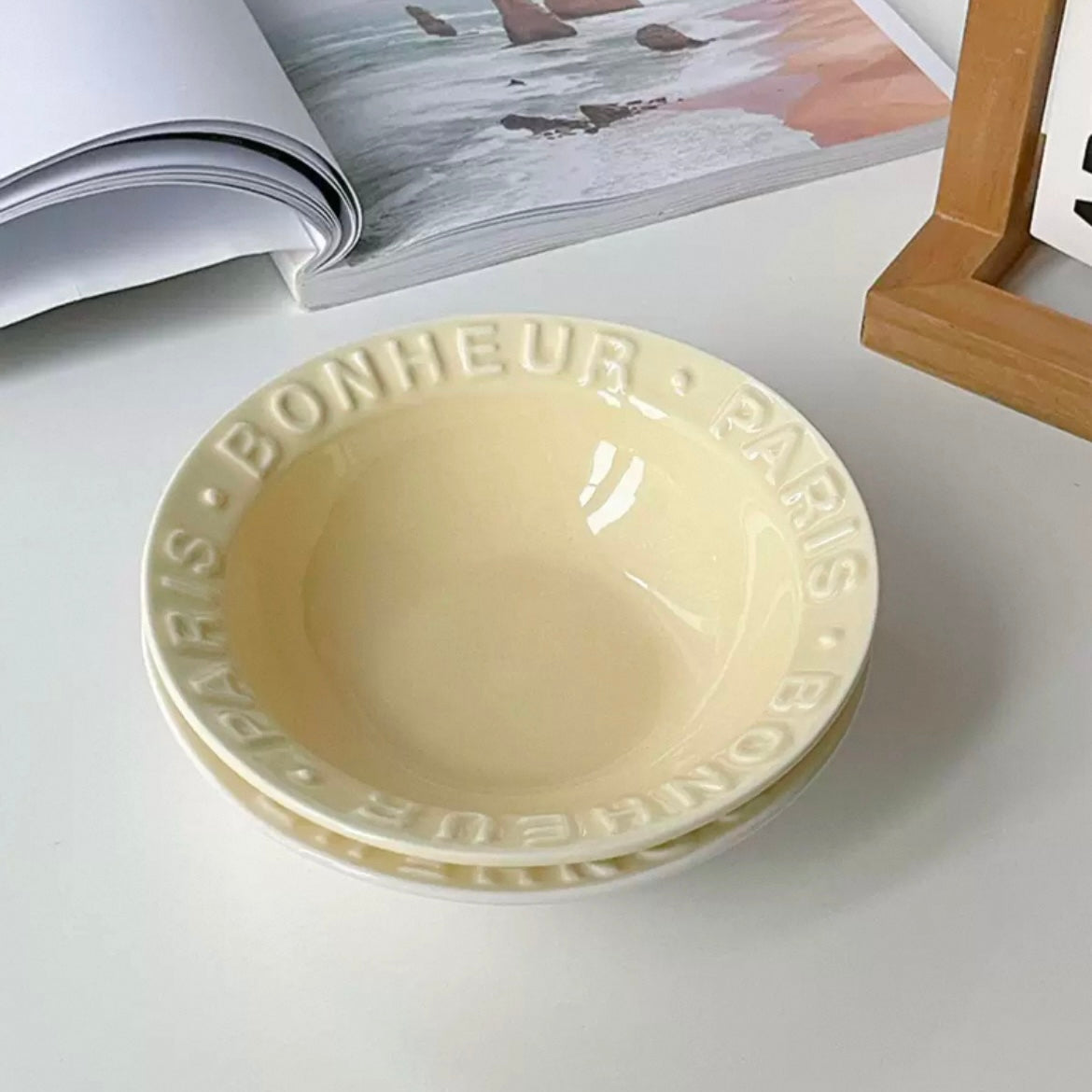 Embossed Letter Ceramic Bowl | 300ml Capacity, Bowl for Yogurt & Desserts