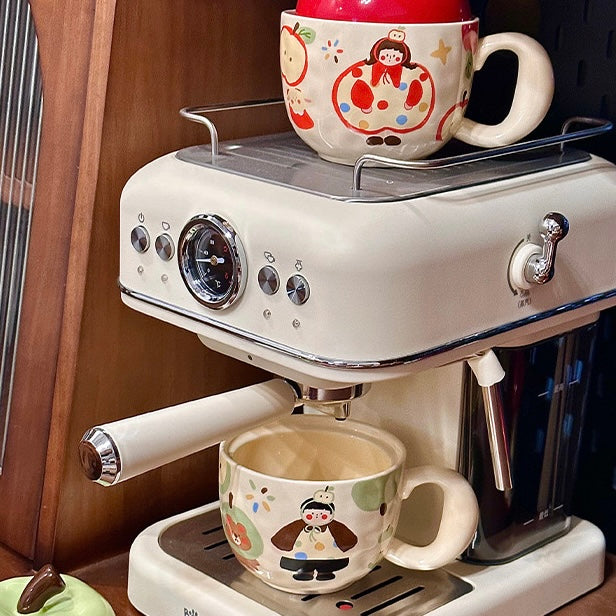 Apple-Themed Ceramic Mugs with Red & Green Lids – Gift-Ready Packaging, 420ML Capacity
