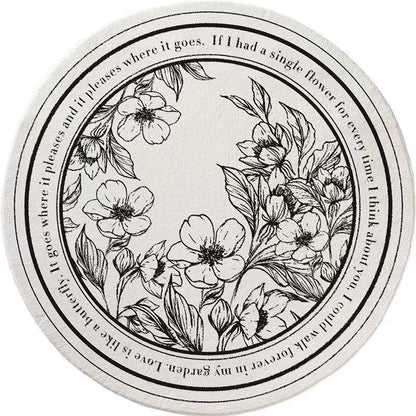 Minimalist Floral Plush Bedside Rug | Ultra-Soft 100x100cm Round Carpet | Cozy & Soft Design