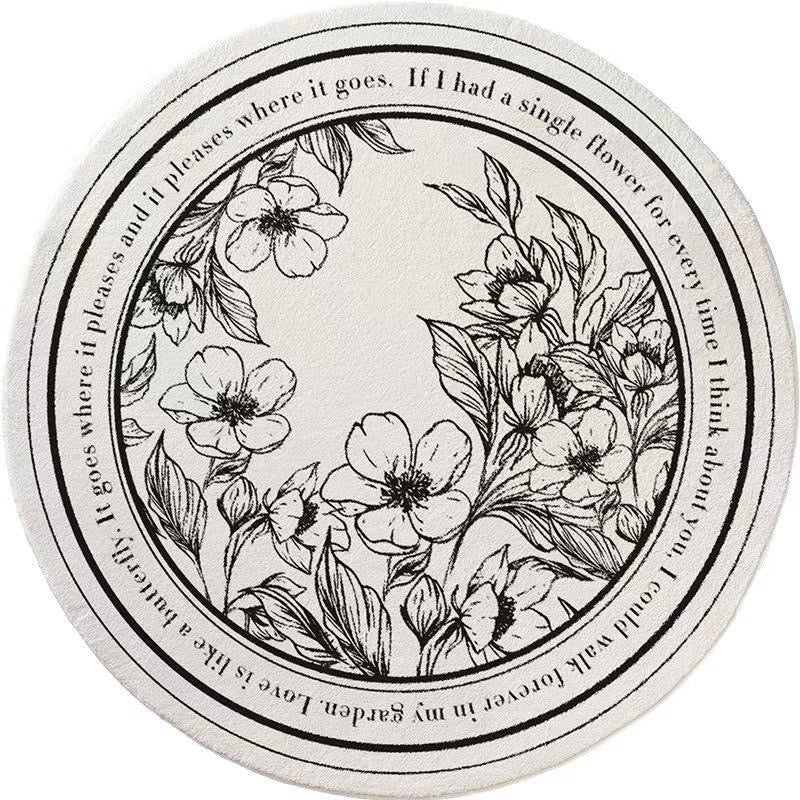 Minimalist Floral Plush Bedside Rug | Ultra-Soft 100x100cm Round Carpet | Cozy & Soft Design