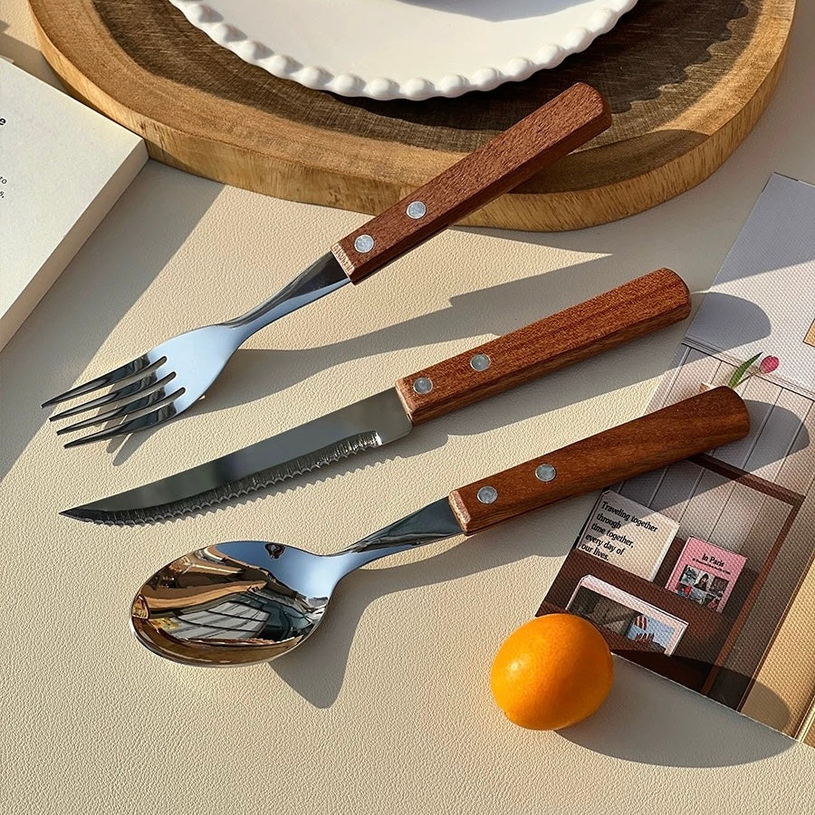 Riveted Wooden Handle Stainless Steel Utensil Set - Set of 3