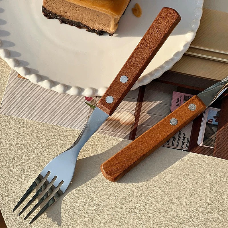 Riveted Wooden Handle Stainless Steel Utensil Set - Set of 3