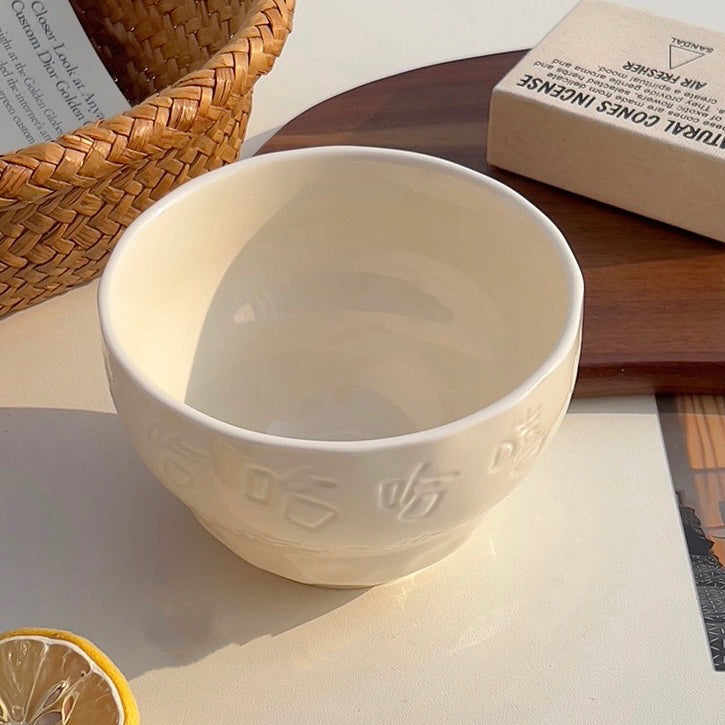 Cheerful Ceramic Bowl with Spoon | 550ML Capacity | Fun “Xixi Haha” Design