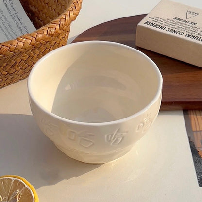 Cheerful Ceramic Bowl with Spoon | 550ML Capacity | Fun “Xixi Haha” Design