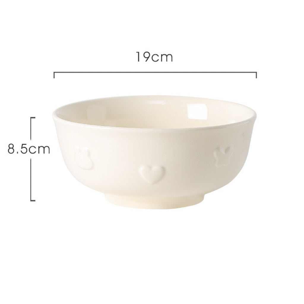 Embossed Bunny Ceramic Dinnerware Set | Pastel Pink & Cream White Tableware