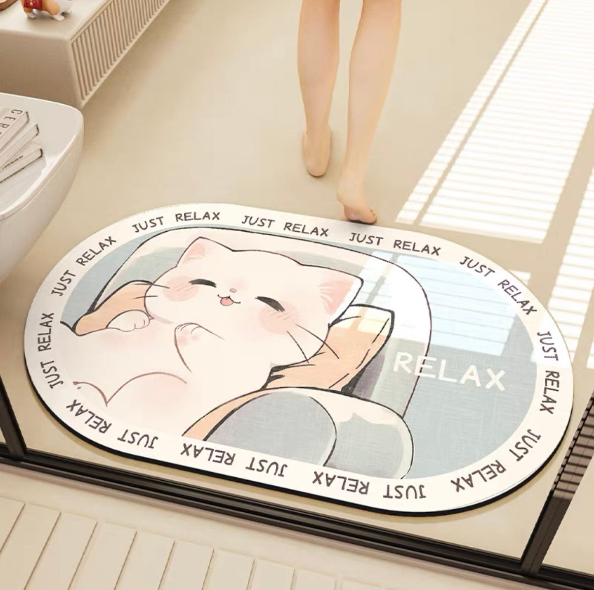 Chill Time Kitty Bathroom Absorbant Mat - Size 40x60cm / 50x80cm | Quick-Drying and Absorbent