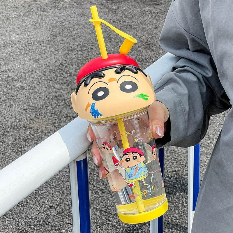 Crayon Shin-Chan & Shiro Portable Straw Cup - Cute Design, BPA-Free Tritan Material