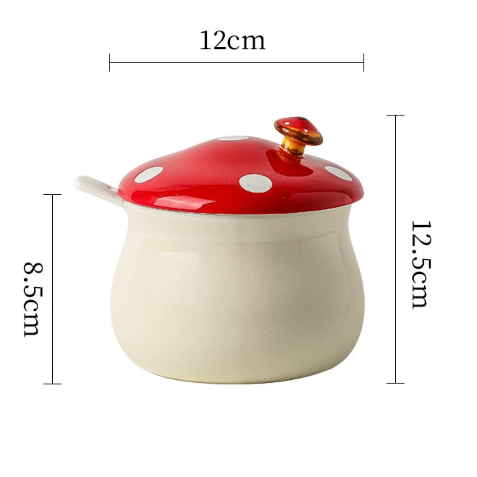 Mushroom Ceramic Oil Jar with Spoon - 600ml Storage for Chili Oil & Condiments