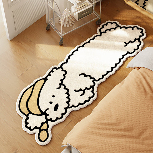 Puppy with Hat Plush Bedside Rug | 50x120cm Ultra-Soft Short Plush Carpet