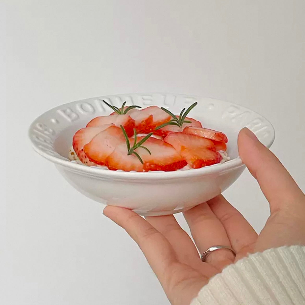 Embossed Letter Ceramic Bowl | 300ml Capacity, Bowl for Yogurt & Desserts