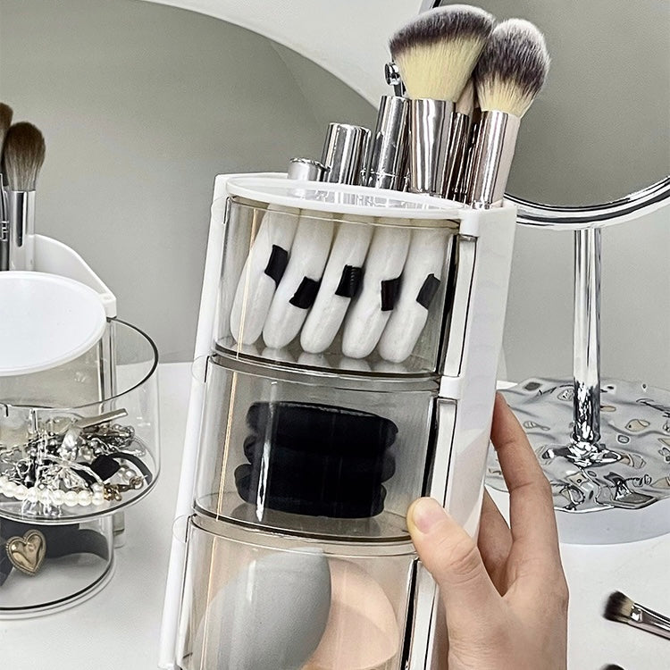 Rotating Makeup Brush and Sponge Organizer – Compact 3-Tier Storage Box