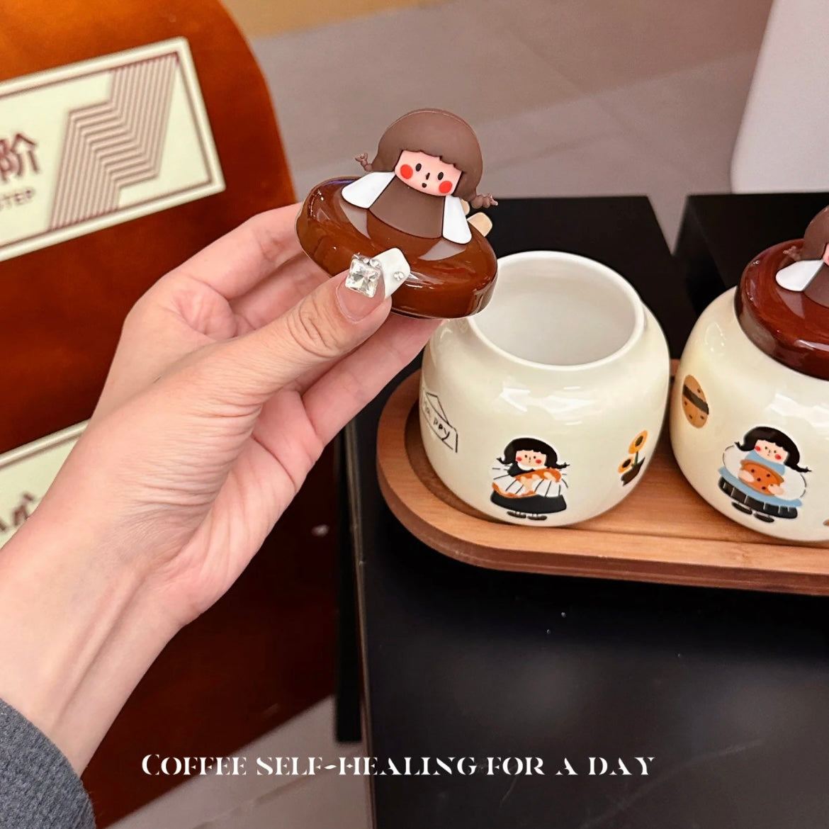 Little Chef Spice Jar Gift Set | Ceramic Condiment Containers with Wooden Tray