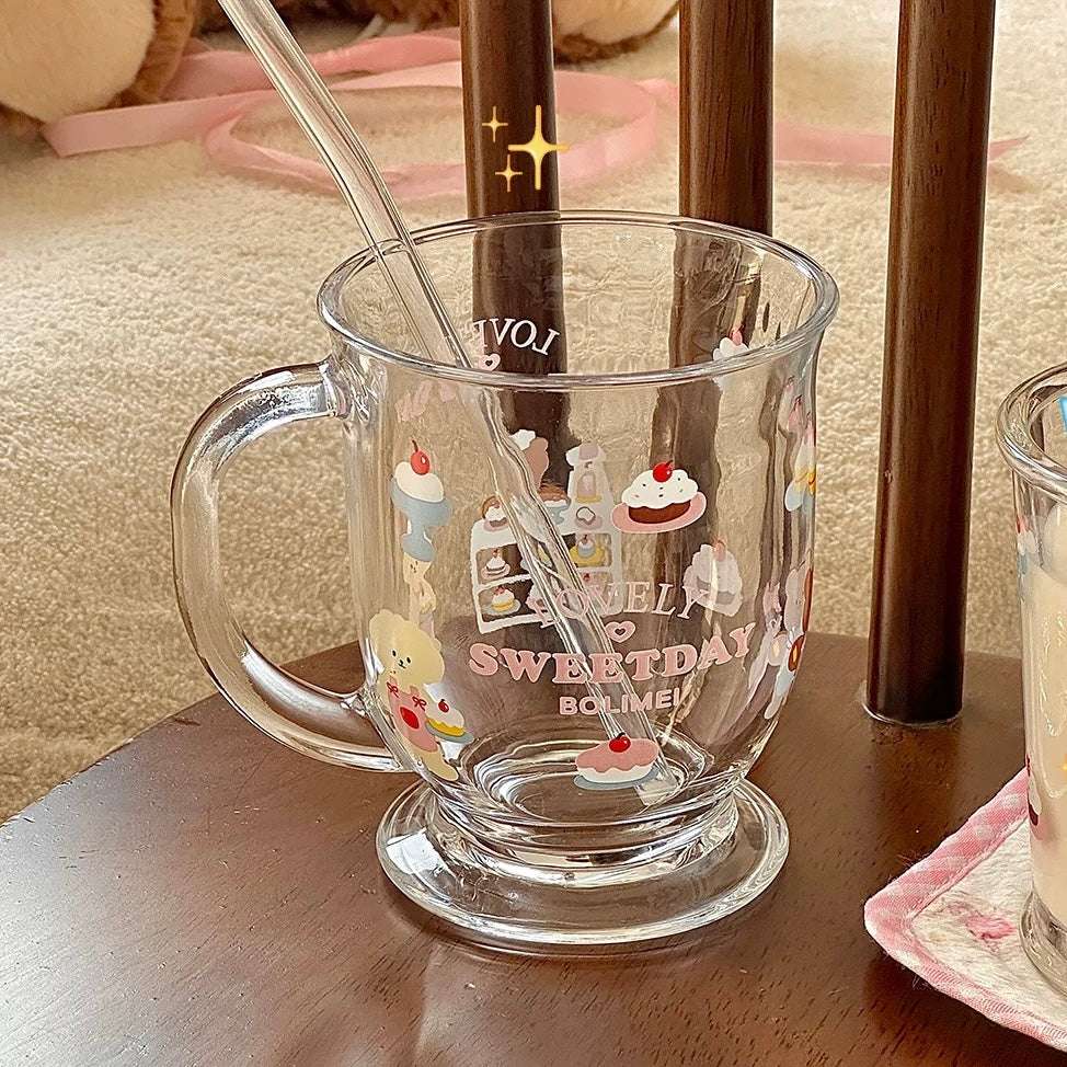 Cute Dessert House Glass Mug with Handle, 450ML Capacity